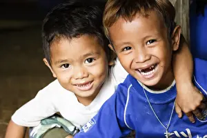 Iban young boys, traditional Longhouse (Communal House), Sarawak, Malaysian Borneo