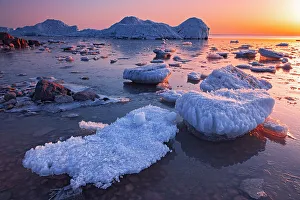 Winnipeg Beach Prints: Ice on Lake Winnipeg at sunrise Winnipeg Beach, Manitoba, Canada