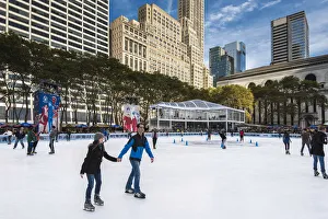 Ice Rink Prints: Ice skating in Bryant Park, Manhattan, New York, USA
