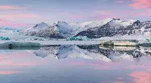 Icelandic Prints: Icebergs on Jokulsarlon glacier lagoon at sunset