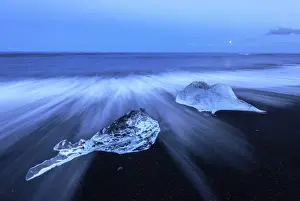 Icebergs stranded on the Breidamerkursandur beach in the Vatnajokull National Park