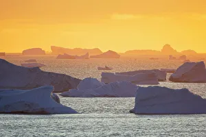 Polar Region Prints: Icebergs at sunset off of Qaanaaq formerly known as Thule or New Thule
