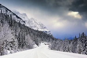 Icefields Parkway in Winter Storm, Jasper National Park, Aberta, Canada