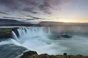 Godafoss Prints: Iceland, Myvatn, Goðafoss, Godafoss lit up by the midnight sun