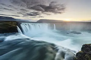 Iceland, Myvatn, Goðafoss, Godafoss lit up by the midnight sun