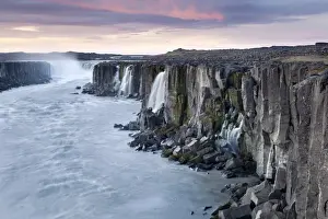 Iceland, Northeast Iceland, Selfoss waterfall at sunrise
