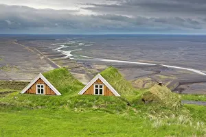Suourland Prints: Iceland; South Iceland; Skaftafell National Park; Traditional houses with turf roofs