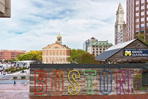 Iconic Boston Sign in Downtown Boston Boston, Massachusetts, USA