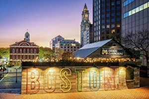 United Staes Prints: Iconic Boston Sign in Downtown Boston Boston, Massachusetts, USA
