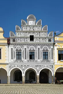 Gable Gallery: Iconic house with arcades and high gable at Zacharias of Hradec Square, UNESCO, Telc