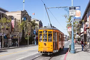 Iconic trams in the streets, Fishermans wharf, San Francisco, California, USA