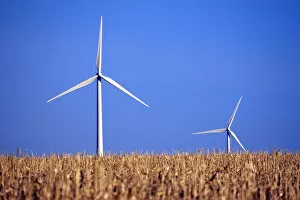 Idaho, USA. Wind turbines in a field on the Iowa prairie in the American Midwest