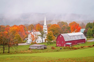 Harvest Prints: Idyllic Farm in Peacham on a Foggy Morning Peacham