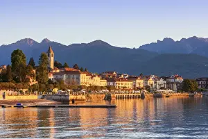 Piedmont Prints: The idyllic lakeside village of Baveno illuminated at sunrise, Lake Maggiore, Piedmont