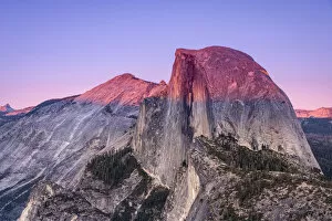 Idyllic view of Half Dome granite rock formation at Yosemite National Park during sunset