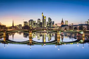 Frankfurt Prints: Ignatz-Bubis-bridge with Frankfurt am Main skyline in the background, Hesse, Germany
