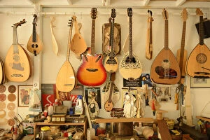 Music Gallery: Iinstrument makers workshop, Zaros, Crete, Greece, Europe