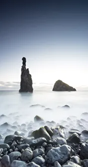 Images Dated 18th October 2021: Ilheus da Rib and Ribeira da Janela rock formations and volcanic stone beach, Porto Moniz