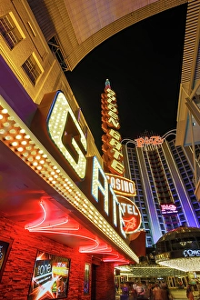 Signs Prints: Illuiminated buildings and signs at night, Fremont Street, Las Vegas, Nevada, USA