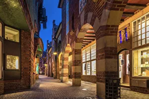 Federal State Prints: Illuminated Boettcherstrasse in the evening, Bremen, Germany