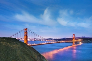 Illuminated Golden Gate bridge, San Francisco, California, USA