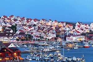 Townscape Prints: Illuminated houses in Kungshamn village and the marina