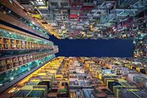 Hong Kong Prints: Illuminated Monster Buildings during night, Quarry Bay. Hong Kong, China