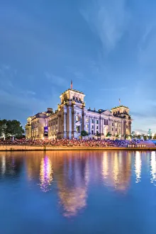 Reichstag Prints: Illuminated Reichstag, River Spree, Berlin, Germany