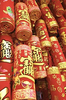 Images Dated 7th February 2018: Imitation Fire Crackers Used As Chinese New Year Decorations, Hong Kong, Special
