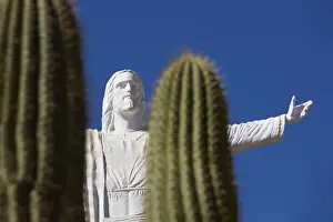 Cactuses Prints: The imposing statue of the Cristo del Portezuelo'in Chilecito, La Rioja