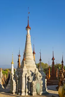 Shrine Collection: Indein stupas (AKA In Dein) against sky, Lake Inle, Nyaungshwe Township