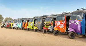 Vehicles Prints: India, Bharat, Rajasthan, Jaisalmer, Colourful tuk tuks