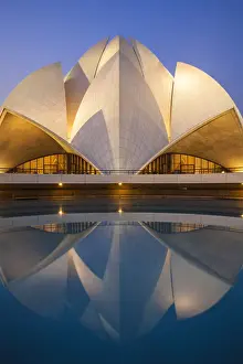 Worship Prints: India, Delhi, New Delhi, Bahai House of Worship know as the The Lotus Temple at twilight