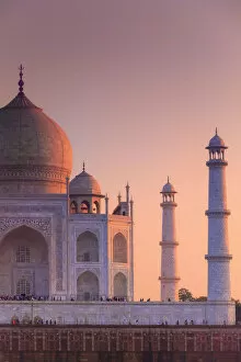 Agra Gallery: India, details of Taj Mahal memorial at sunset