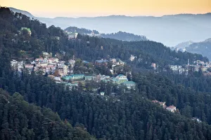 India, Himachal Pradesh, Shimla, View of mountains from at dawn