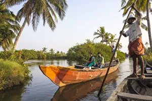 Waterways Prints: India, Kerala, Kollam, Munroe Island, Dug out canoe ride on backwaters