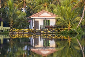 India, Kerala, Kollam, Resort bungalow on Munroe Island