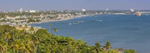 Kerala Prints: India, Kerala, Kollam, View of Kollam harbour and beach