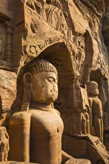 Gwalior Fort Prints: India, Madhya Pradesh, Gwalior, Gopachal Parvat, Jain Images cut into the cliff rock