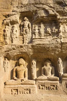 India, Madhya Pradesh, Gwalior, Gopachal Parvat, Jain Images cut into the cliff rock