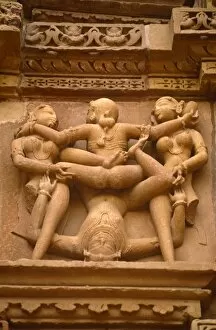 India, Madhya Pradesh, Khajuraho. The Kandariya Mahadeva Temple at Khajuraho is one of several celebrated Hindu temples