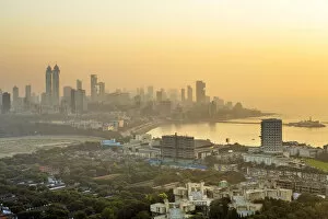 Mumbai Gallery: India, Mumbai, Mahalakshmi. Sunset over Haji Ali Bay showing Haji Ali Dargah tomb, NSCI