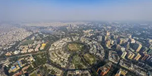 India, New Delhi, Panoramic view of Connaught Circle and New Delhi Central Railway