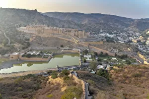 Images Dated 15th March 2019: India, Rajasthan, Jaipur, Amber, Amber Fort and Wall Fortifications