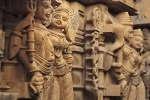 India, Rajasthan, Jaisalmer, Jaisalmer Fort, Jain Temple, Stone Carving detail