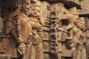 Images Dated 13th January 2014: India, Rajasthan, Jaisalmer, Jaisalmer Fort, Jain Temple, Stone Carving detail