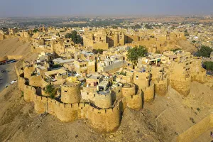 Wall Ramparts Prints: India, Rajasthan, Jaisalmer, Old Town, Aerial view of Old Town and Fortifications