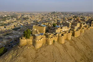 Images Dated 15th March 2019: India, Rajasthan, Jaisalmer, Old Town, Aerial view of Old Town and Fortifications