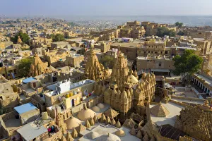 Images Dated 15th March 2019: India, Rajasthan, Jaisalmer, Old Town, Aerial view of Old Town and Fortifications