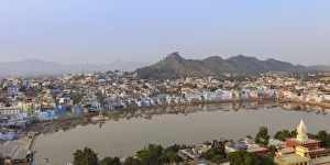 India, Rajasthan, Pushkar, Aerial view of Pushkar